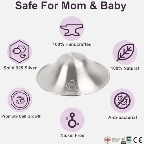 Boboduck Original Silver Nursing Cups for Breastfeeding Newborns | 925 Sterling Silver thumbnail 6