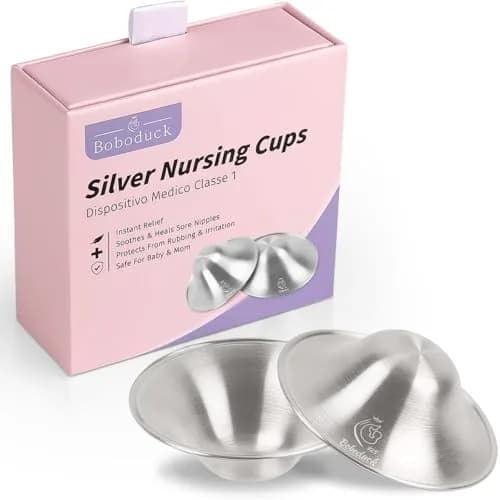 Boboduck Original Silver Nursing Cups for Breastfeeding Newborns | 925 Sterling Silver thumbnail 1