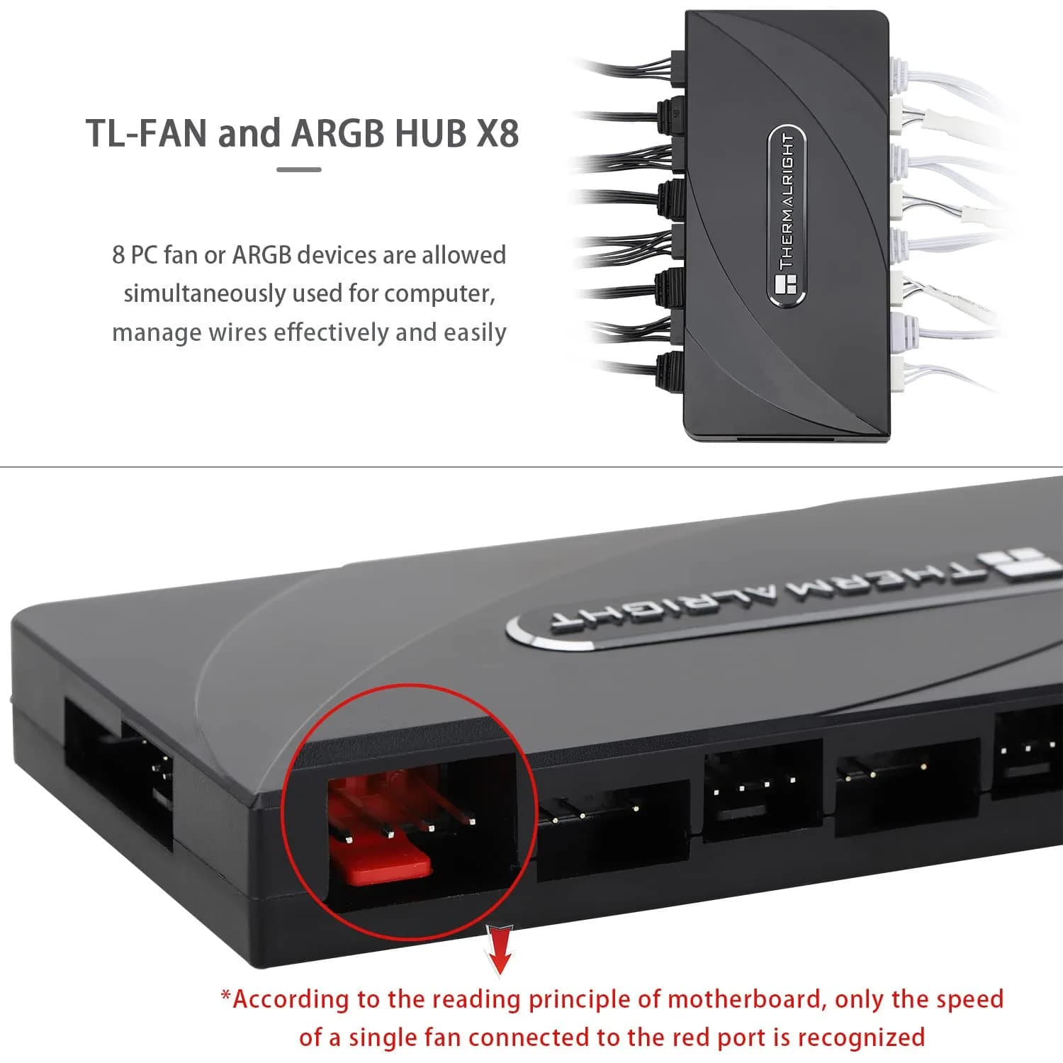 Thermalright ARGB Fan Hub Controller 8-Port 5V 3-Pin | Syncs 8 Fans & ARGB Devices - view 3