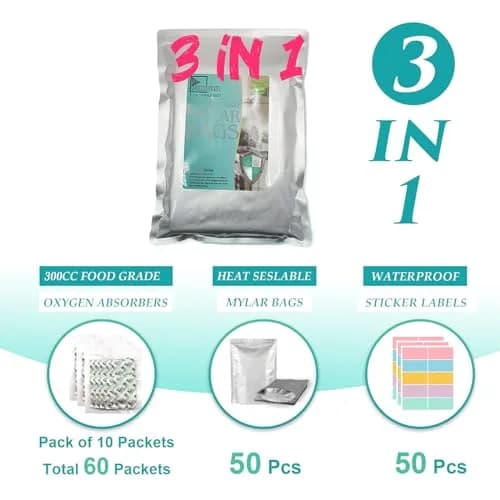 SHXWELL 1 Quart (0.95L) Mylar Bags with Oxygen Absorbers & Labels, 10 Mil Thick, 7"x10" Zipper Pouches | Long-Term Food Storage thumbnail 2