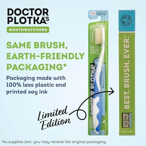MOUTHWATCHERS Soft Flossing Manual Toothbrush with Built-in Flosser, Adults, 2-Pack, Blue | Dentist Developed for Sensitive Gums thumbnail 6