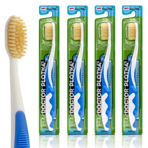 MOUTHWATCHERS Soft Flossing Manual Toothbrush 4-Pack Blue | Dual-Layered Bristles for Deep Clean thumbnail 1