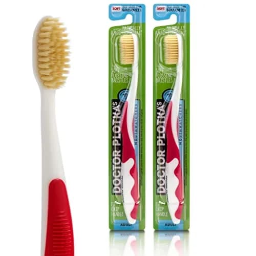MOUTHWATCHERS Soft Flossing Manual Toothbrush, Adults, 2-Pack, Red | Dual-Layered Bristles for Deep Clean thumbnail 1