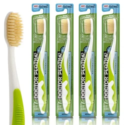 MOUTHWATCHERS Soft Flossing Manual Toothbrush 4-Pack Green | Built-in Flosser for Adults thumbnail 1