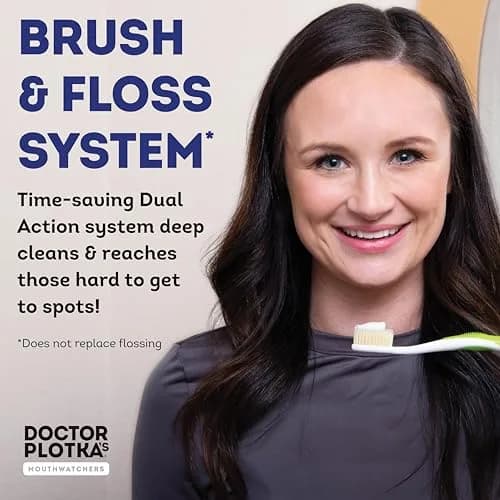 MOUTHWATCHERS Soft Flossing Manual Toothbrush 4-Pack Green | Built-in Flosser for Adults thumbnail 2