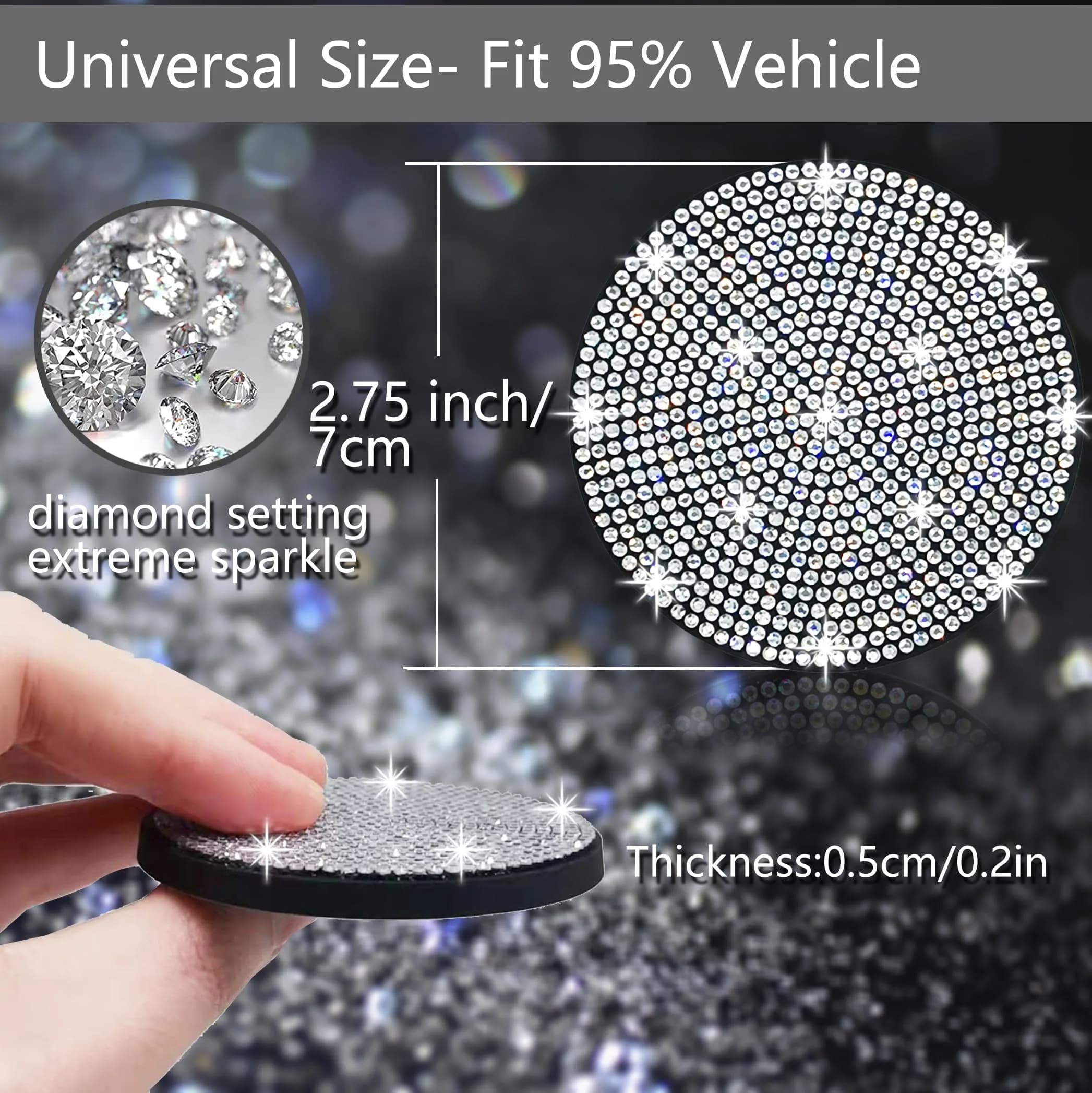 NBTEPEM Bling Car Cup Holder Coasters - 2.75 inch, 4 pcs, Silver | Sparkle & Protect Your Car Interior - view 2