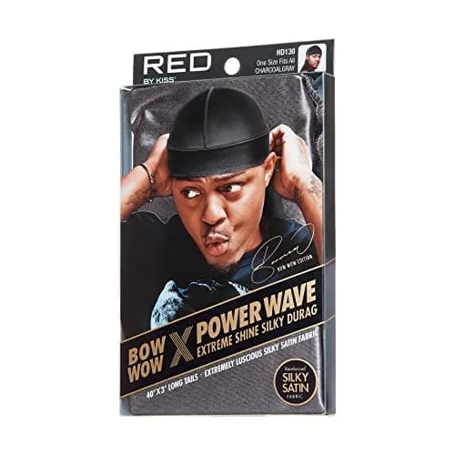 RED by Kiss Bow Wow X Power Wave Extreme Shine Silky Durag Charcoal Gray | Waves Silky Doo Rag for Men thumbnail 4