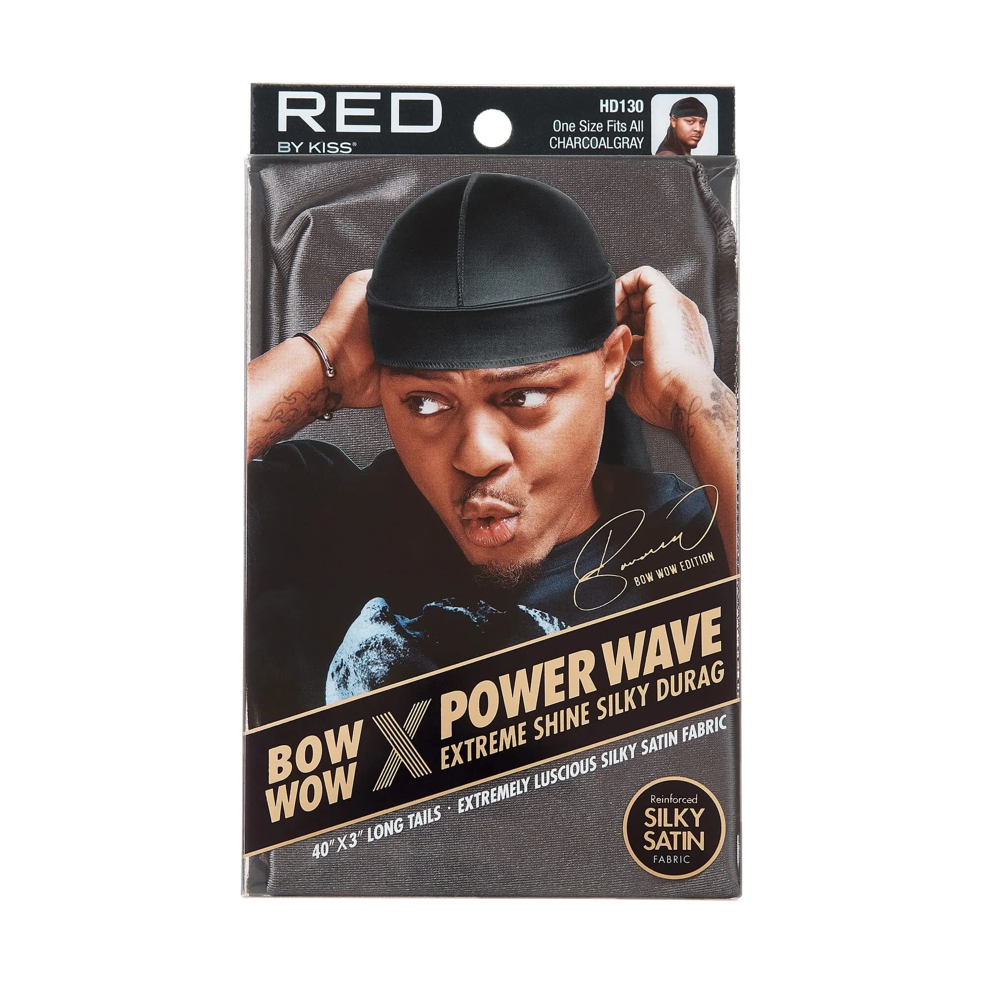 RED by Kiss Bow Wow X Power Wave Extreme Shine Silky Durag Charcoal Gray | Waves Silky Doo Rag for Men - view 3