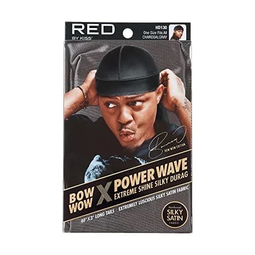 RED by Kiss Bow Wow X Power Wave Extreme Shine Silky Durag Charcoal Gray | Waves Silky Doo Rag for Men thumbnail 3