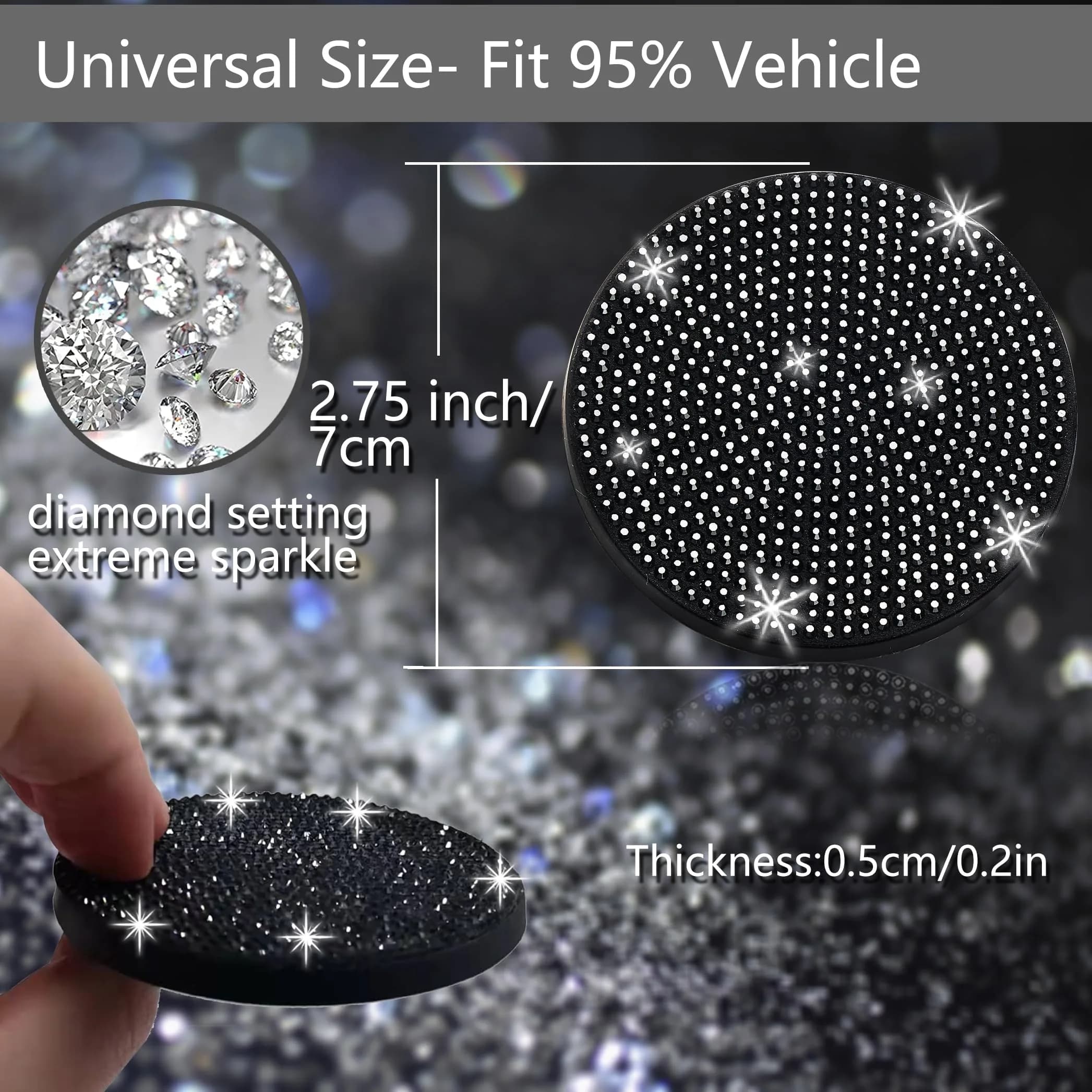 NBTEPEM Bling Black Car Cup Holder Coasters (4 pcs, 2.75 inch) | Sparkle & Protect Your Car Interior - view 2