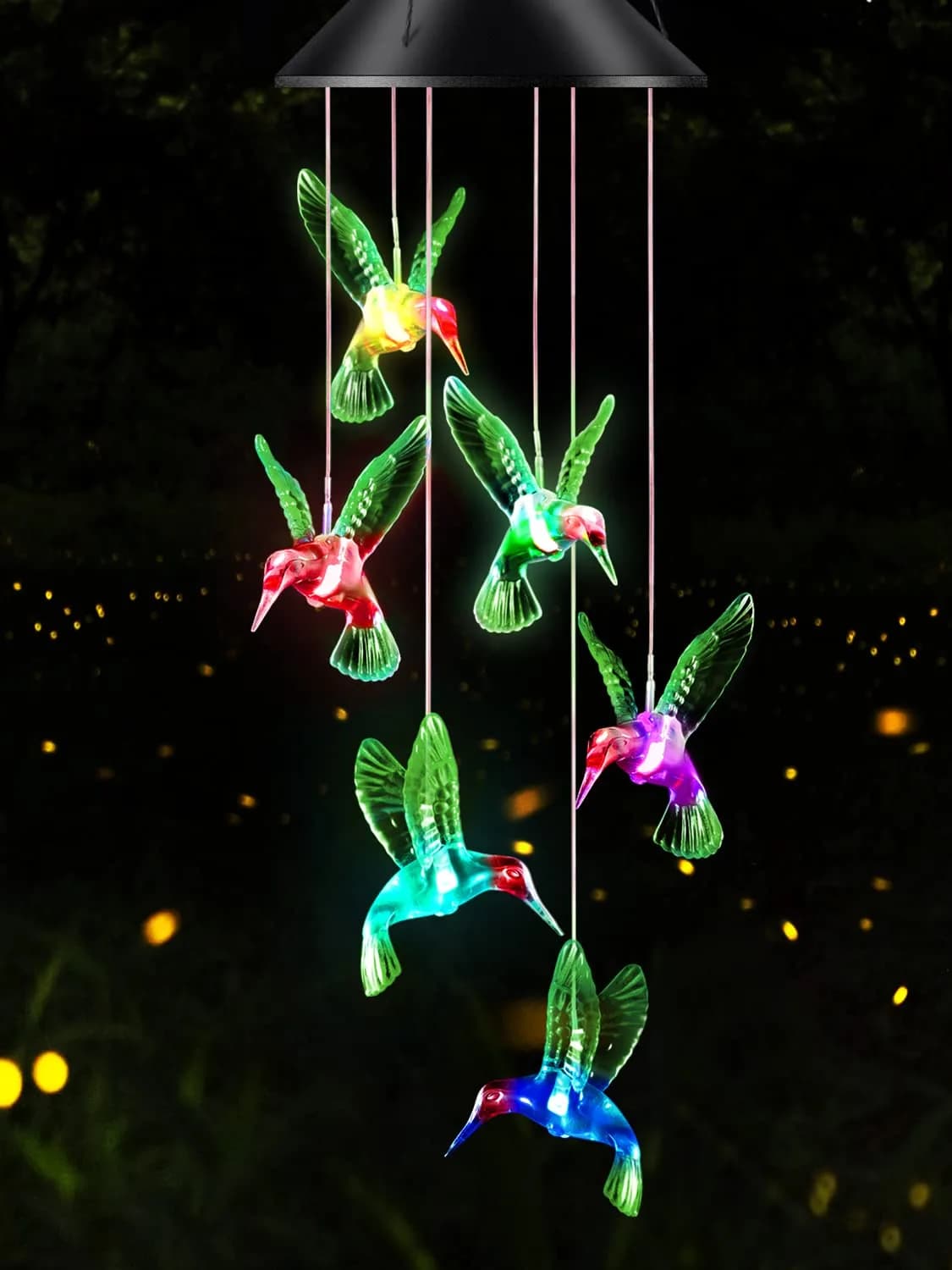 DesGully Wind Chimes, Hummingbird Solar Wind Chimes for Outside | Colorful Garden Decor & Gift