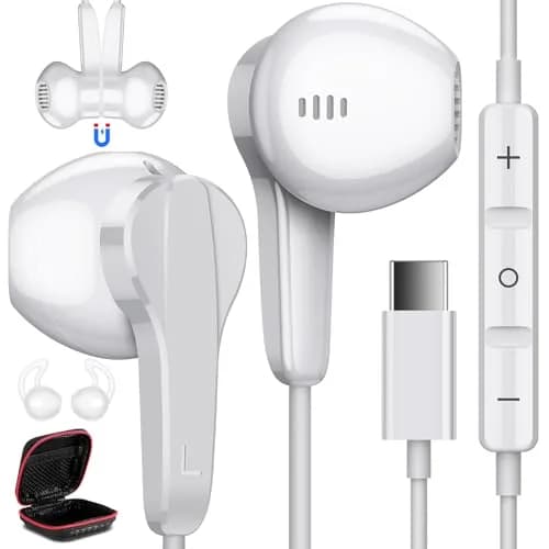 ASKUBSKU Wired Type C Headphones White | Noise Isolating, Deep Bass, Universal Compatibility thumbnail 1