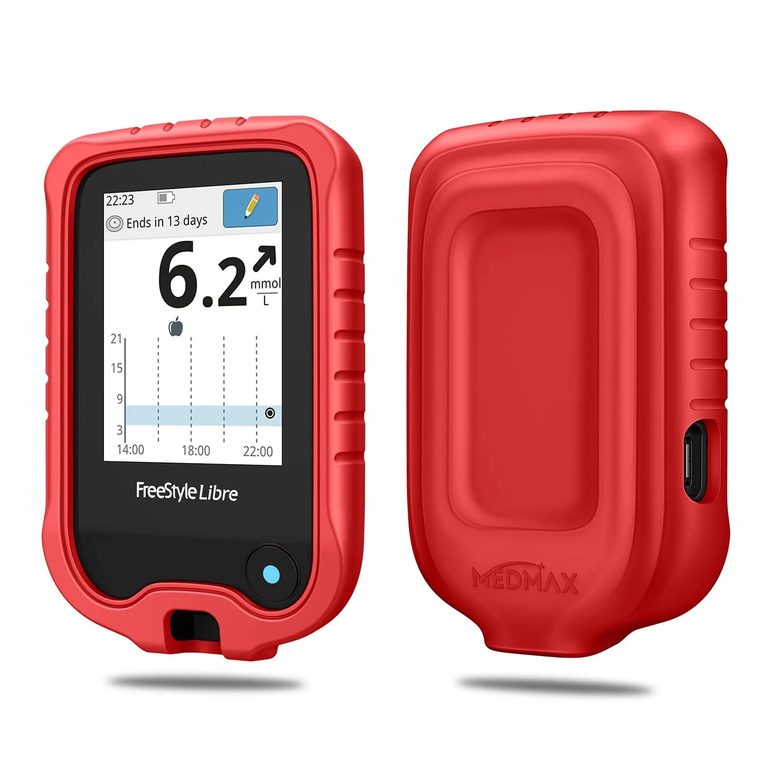 MEDMAX Silicone Case for Freestyle Libre 3 2 Reader | Red Protective Cover with Anti-Slip Grip - main product image