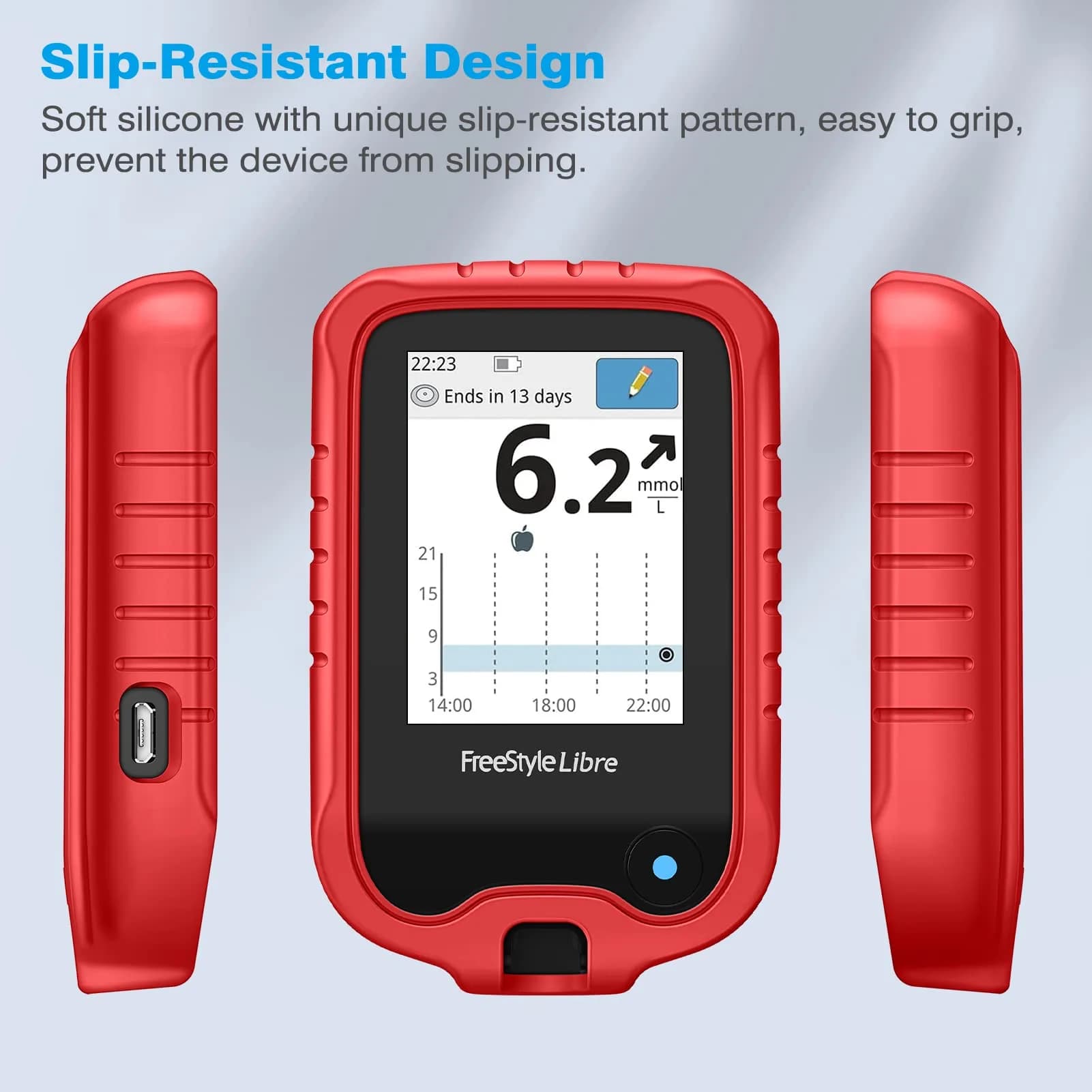 MEDMAX Silicone Case for Freestyle Libre 3 2 Reader | Red Protective Cover with Anti-Slip Grip - view 6