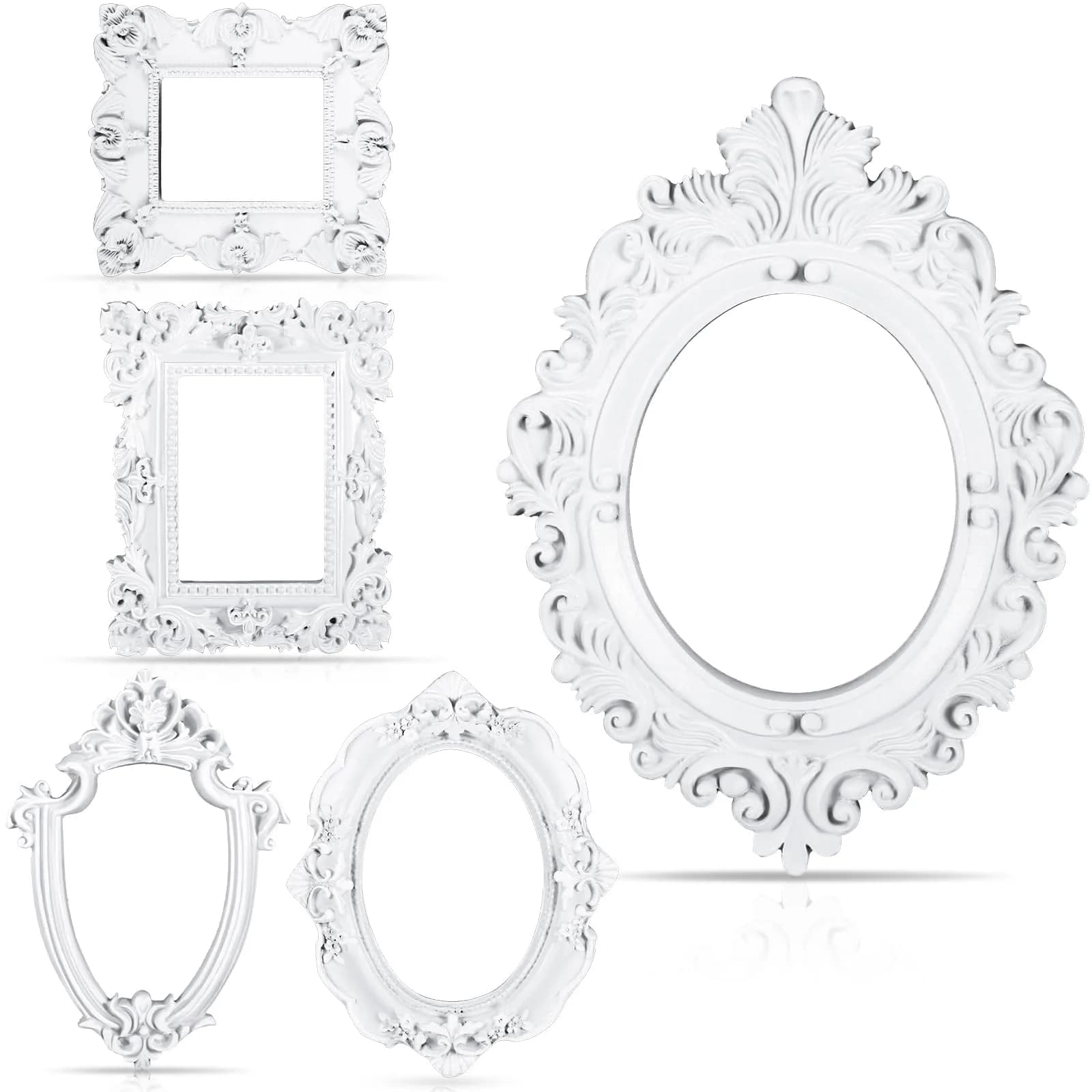 Yalikop White 5 Pcs Mini Vintage Resin Picture Frames Set | 4.92 x 4 Inches (12.5 x 10.2 cm) - main product image