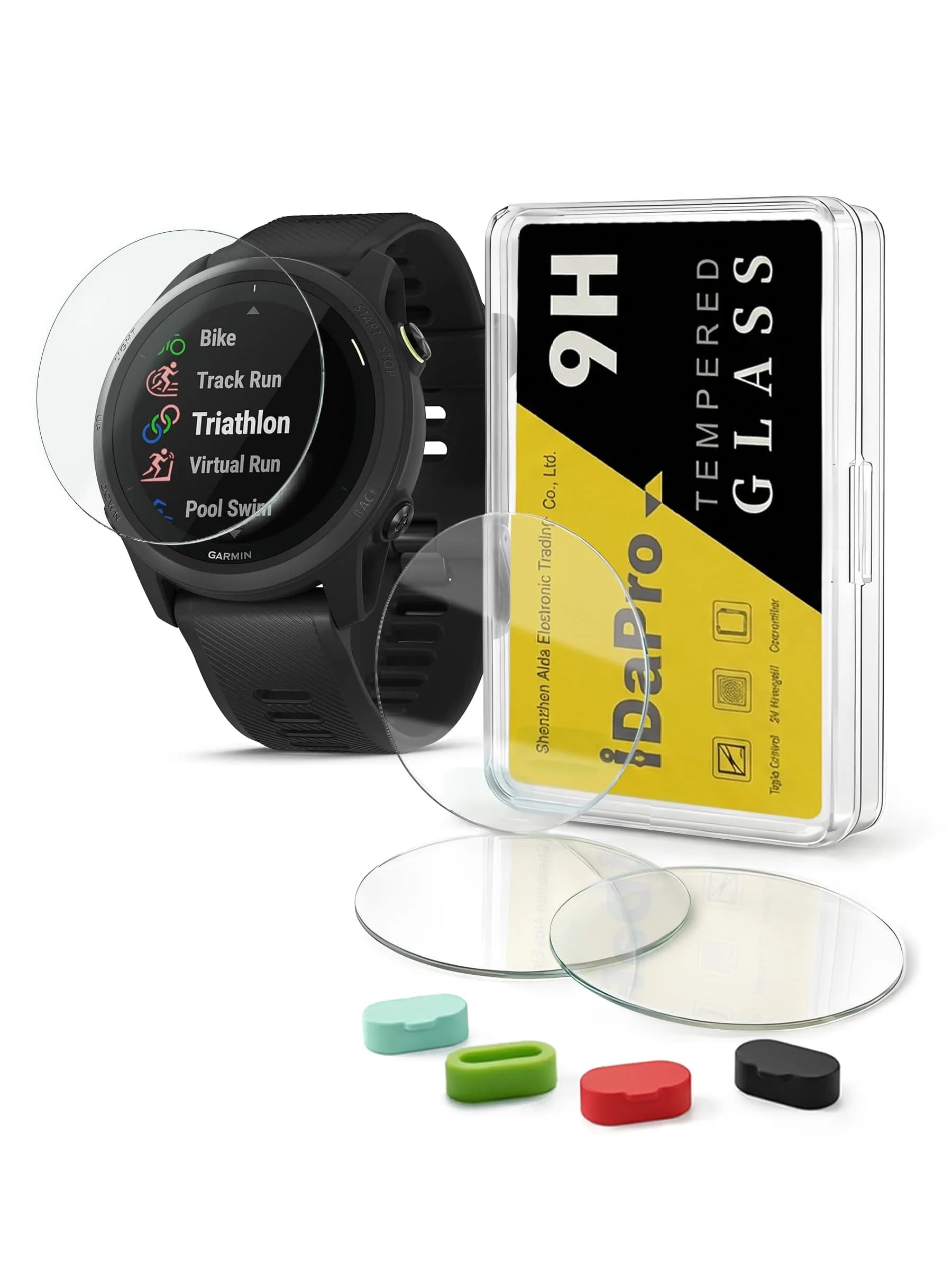 iDaPro Screen Protector for Garmin Forerunner 745 | 4-Pack Tempered Glass with Dust Plugs & ABS Box - main product image
