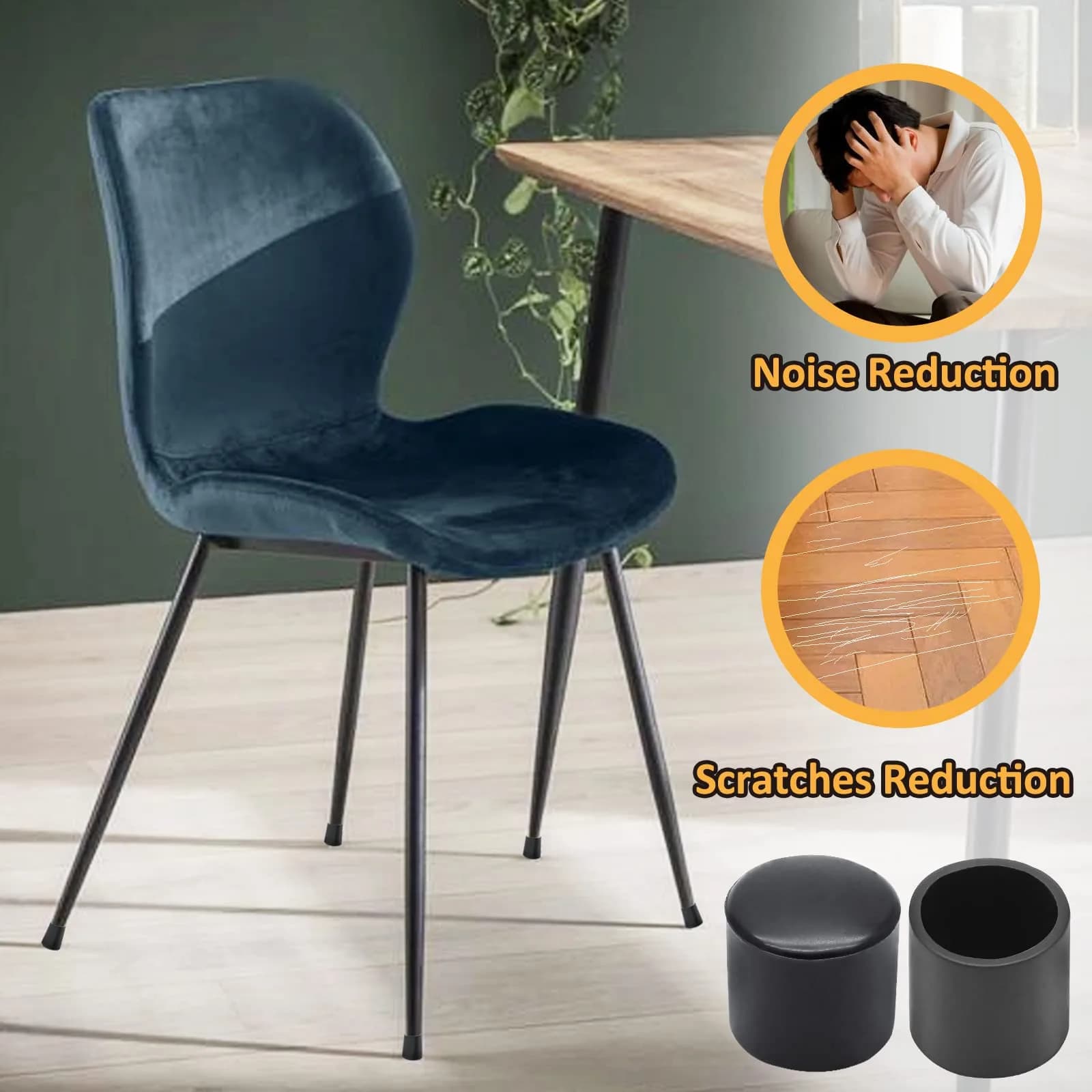 Auvotuis 32Pcs Black PVC Chair Leg Caps - 1/2 Inch (12mm) Floor Protectors - view 5