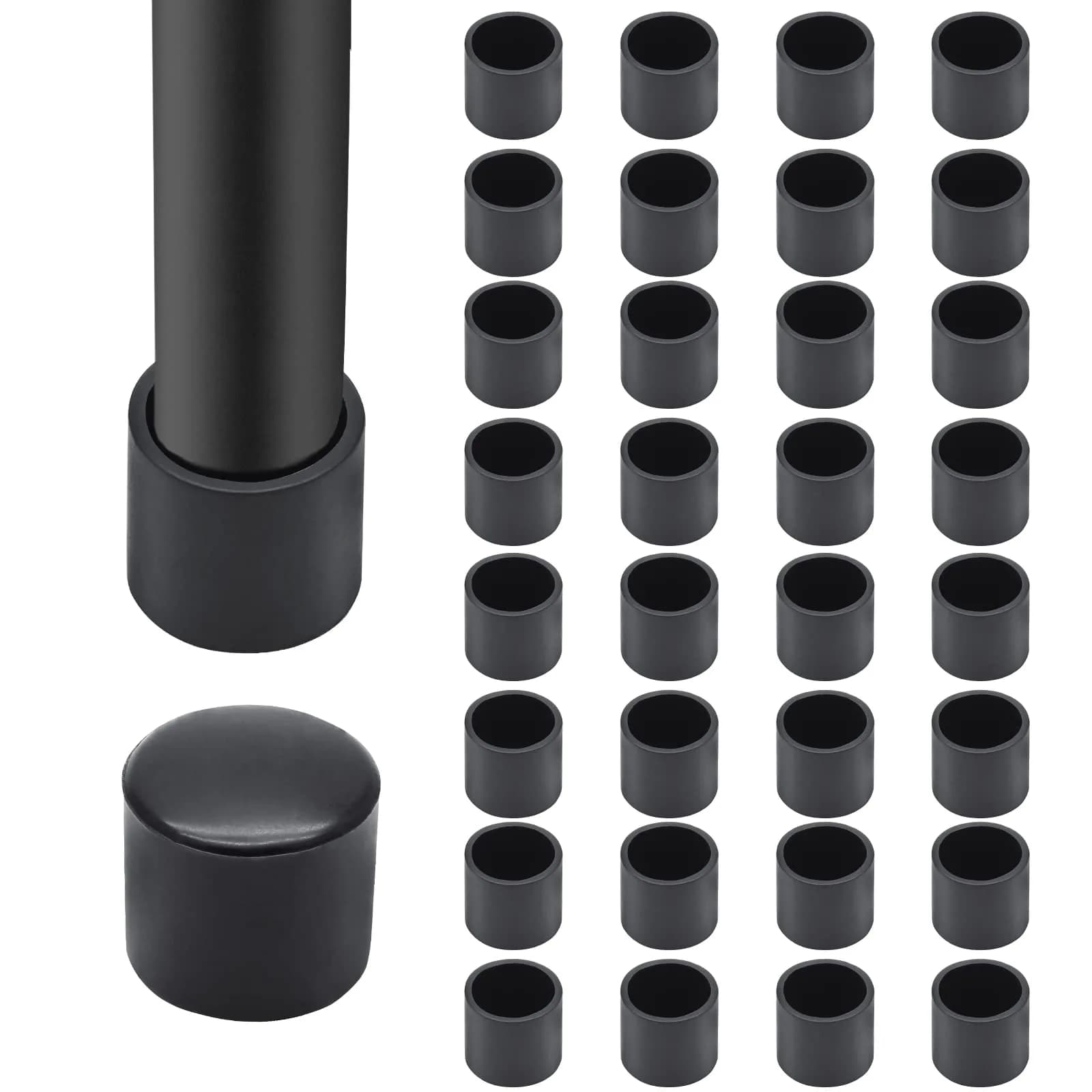 Auvotuis 16Pcs Black PVC Chair Leg Tips 38mm (1.5 Inch) | Protect Floors & Reduce Noise — 1/2 Inch (32Pcs)