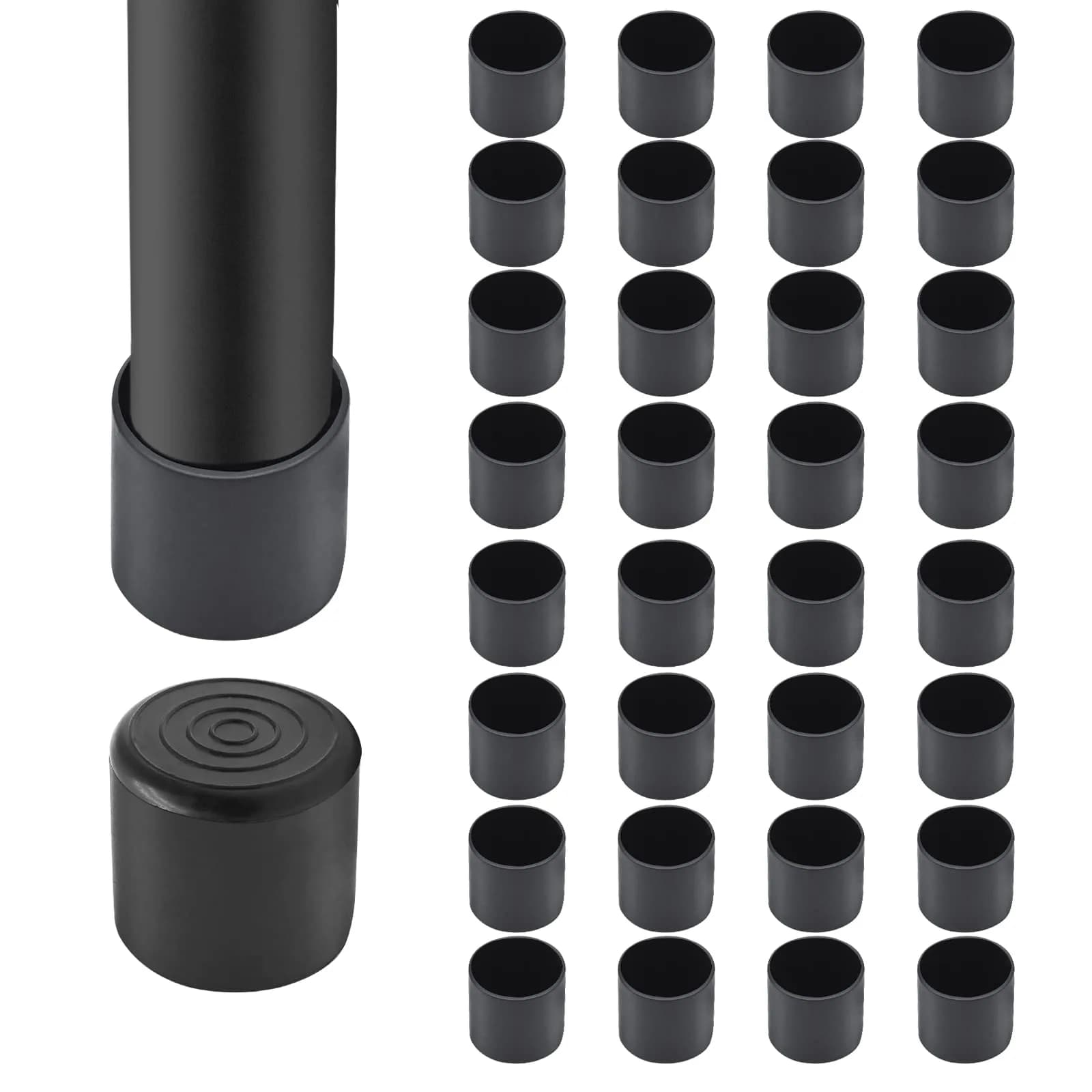 Auvotuis Black PVC Chair Leg Tips 25mm (1 Inch) | Pack of 32 Floor Protectors