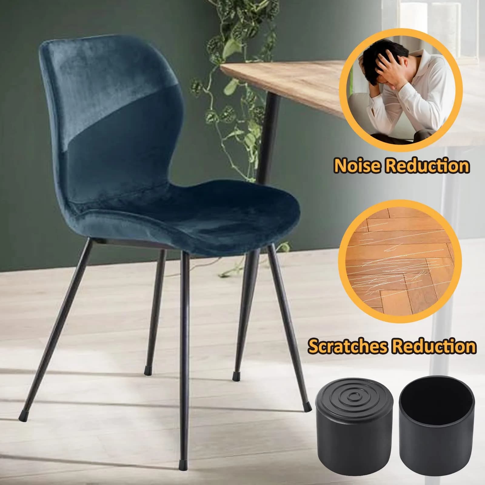 Auvotuis Black PVC Chair Leg Tips 25mm (1 Inch) | Pack of 32 Floor Protectors - view 5