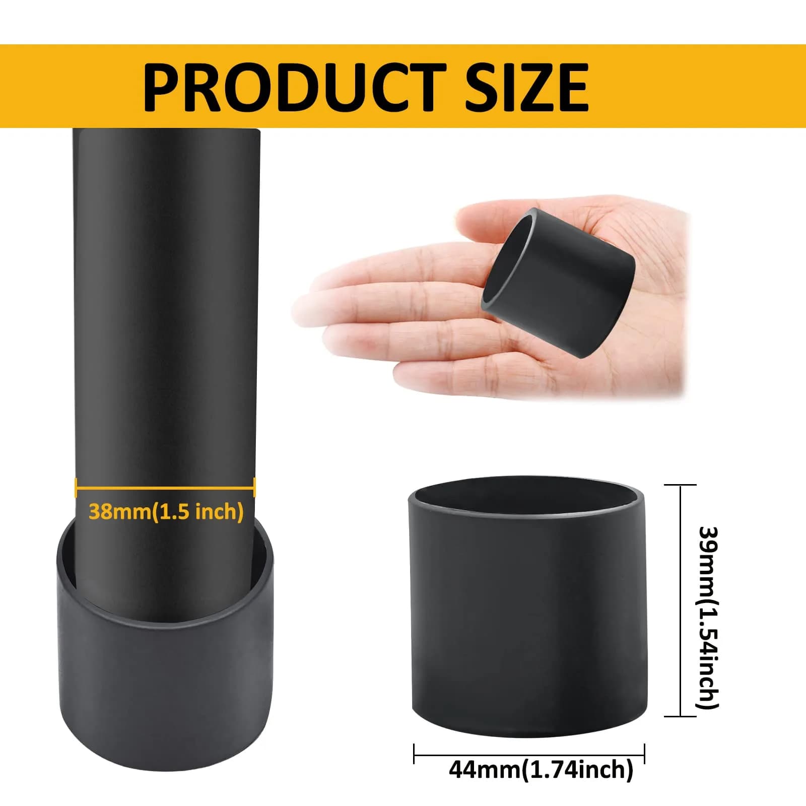 Auvotuis 16Pcs Black PVC Chair Leg Tips 38mm (1.5 Inch) | Protect Floors & Reduce Noise - view 2