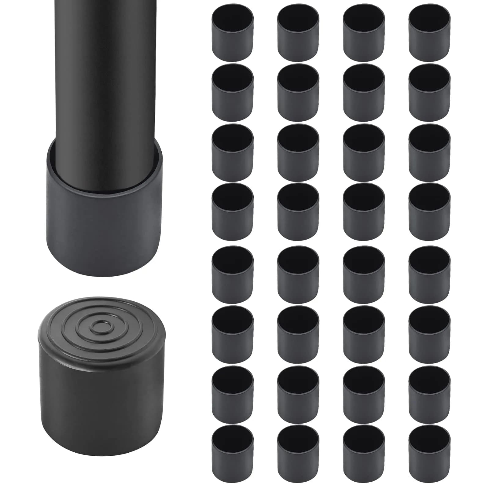 Auvotuis 32Pcs Black PVC Chair Leg Tips 1-1/4 Inch (32mm) | Floor Protection & Noise Reduction - main product image