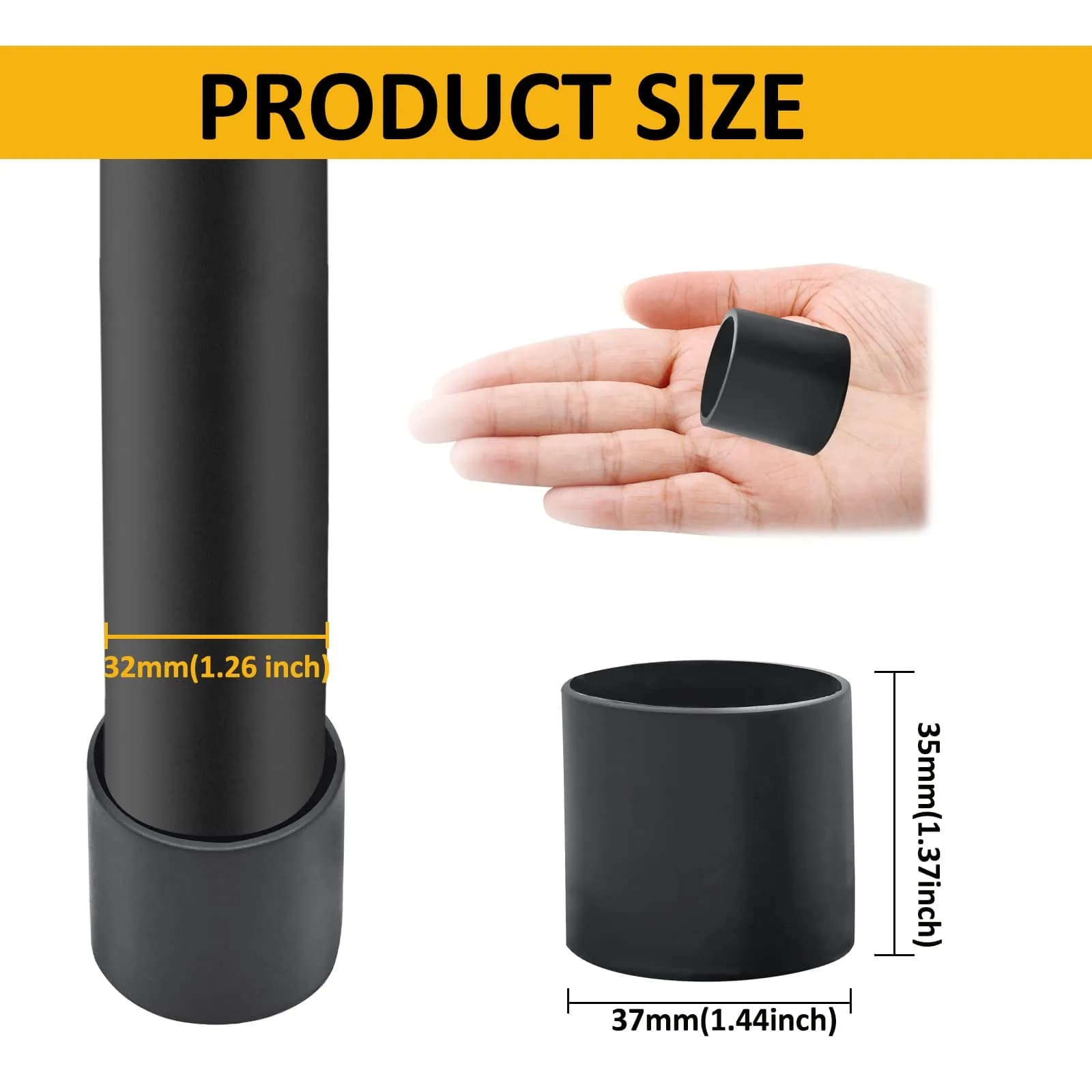 Auvotuis 32Pcs Black PVC Chair Leg Tips 1-1/4 Inch (32mm) | Floor Protection & Noise Reduction - view 2