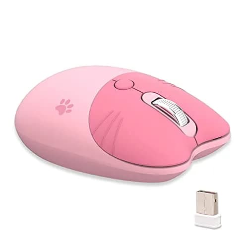 Lomiluskr Cute Cat Wireless Mouse Pink | Silent 2.4G Input Mouse for Girls & Kids thumbnail 1