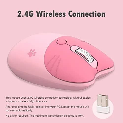Lomiluskr Cute Cat Wireless Mouse Pink | Silent 2.4G Input Mouse for Girls & Kids thumbnail 4
