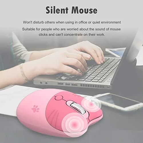 Lomiluskr Cute Cat Wireless Mouse Pink | Silent 2.4G Input Mouse for Girls & Kids thumbnail 5