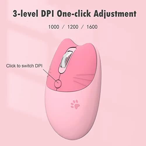 Lomiluskr Cute Cat Wireless Mouse Pink | Silent 2.4G Input Mouse for Girls & Kids thumbnail 6