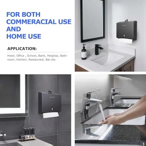 Gorlary Commercial Paper Towel Dispenser Wall Mount, Matte Black | Space-Saving Stainless Steel Design thumbnail 6