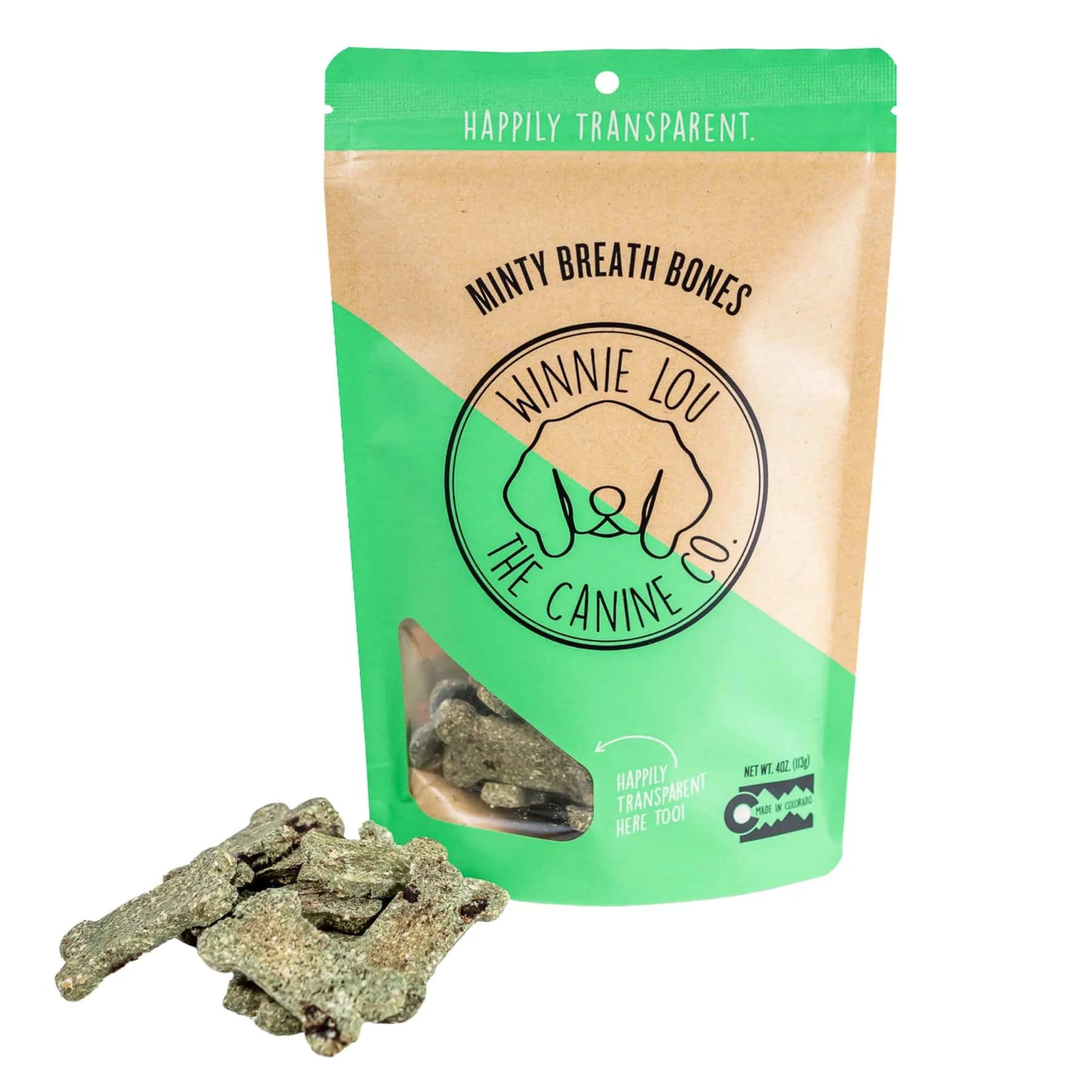 Winnie Lou The Canine Co. Mint Breath Bones 4 Oz | Organic Dog Treats for Fresh Breath — Multi