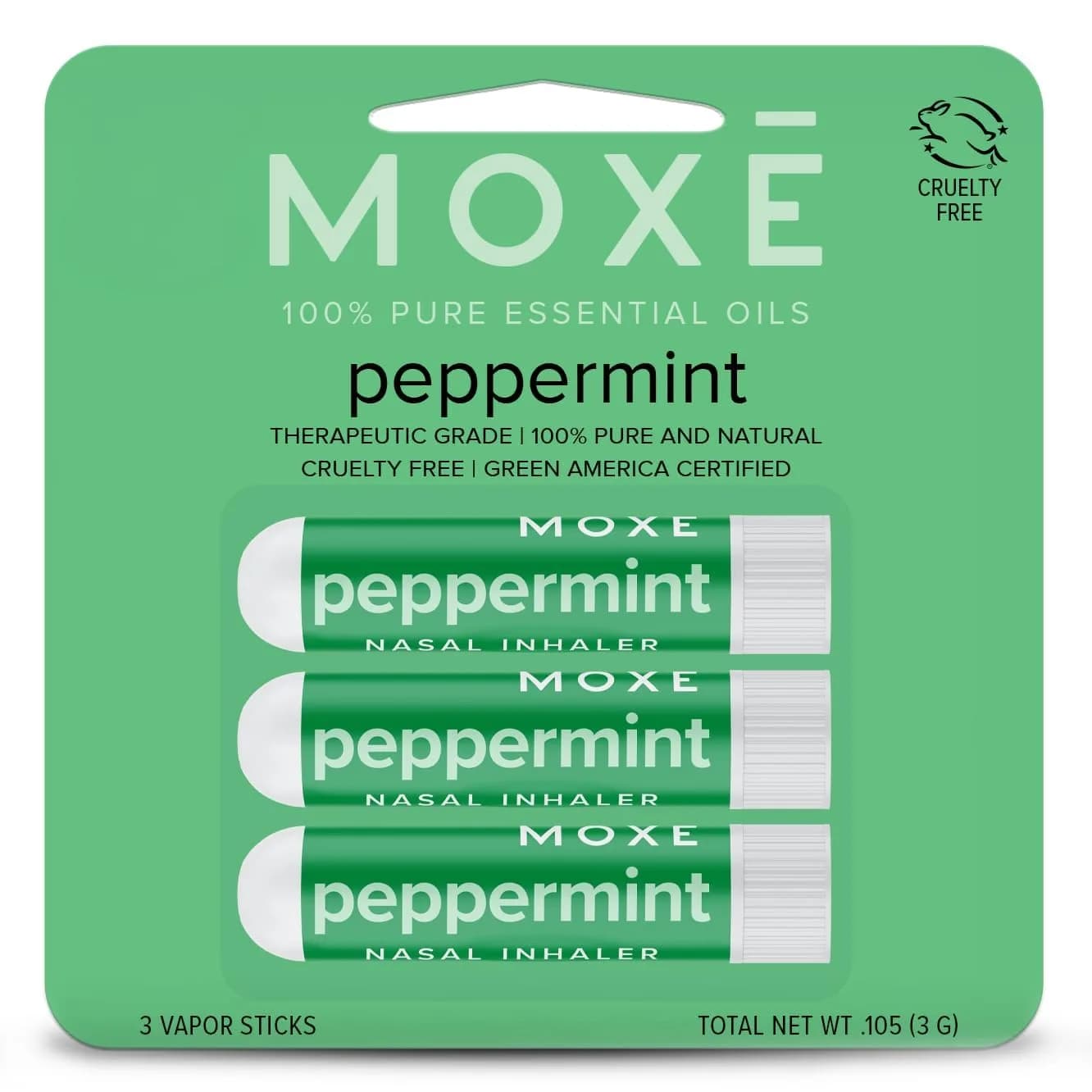 MOXE Peppermint Essential Oil Nasal Inhaler Stick, Cooling & Refreshing 3PK | Pure Peppermint Oil for Breathing & Mental Alertness