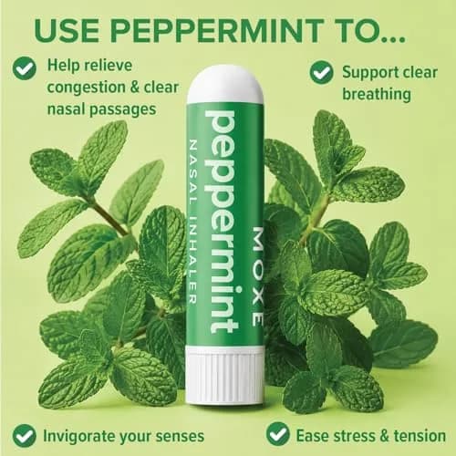 MOXE Peppermint Essential Oil Nasal Inhaler Stick, Cooling & Refreshing 3PK | Pure Peppermint Oil for Breathing & Mental Alertness thumbnail 2