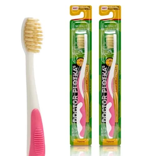 MOUTHWATCHERS Soft Flossing Manual Toothbrush for Kids & Teens, 2-Pack Pink | Gentle Dual-Layered Bristles thumbnail 1