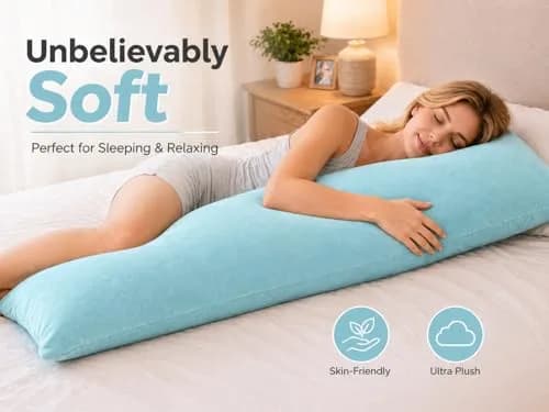 EVOLIVE Micromink Body Pillow Cover 21"x54" | Plush Faux Fur & Velvet Feel (Light Blue) thumbnail 3