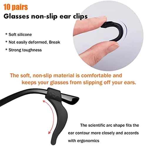 PTSLKHN Soft Silicone Eyeglass Ear Grips 10 Pairs (Black) | Secure Fit for Active Lifestyles thumbnail 4