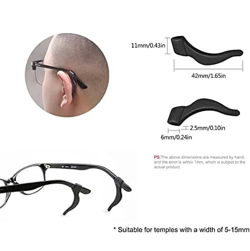 PTSLKHN Soft Silicone Eyeglass Ear Grips 10 Pairs (Black) | Secure Fit for Active Lifestyles thumbnail 6