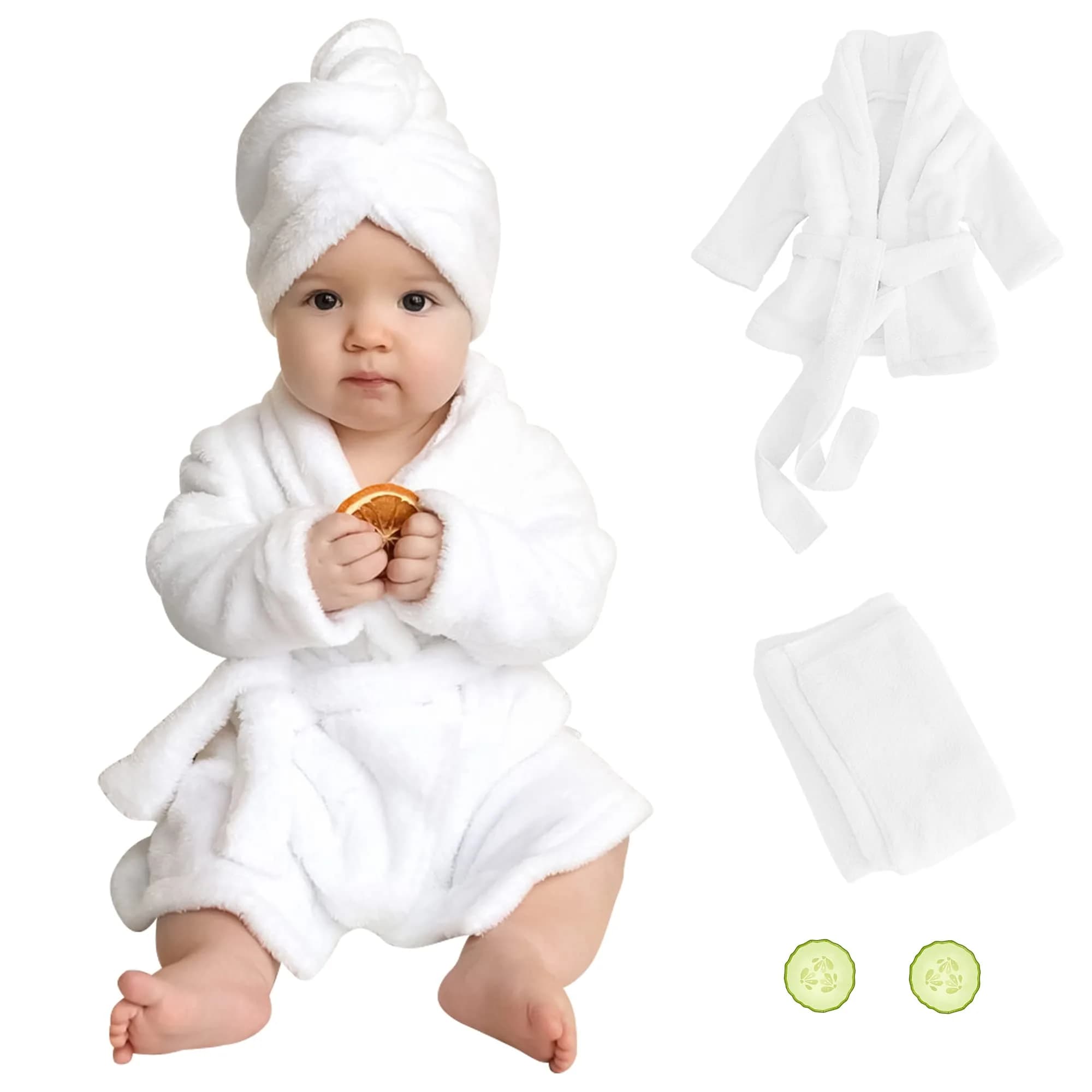 M&G House Newborn Photography Props Baby Bathrobe Set White 6-13 Months | Soft Cotton Crochet