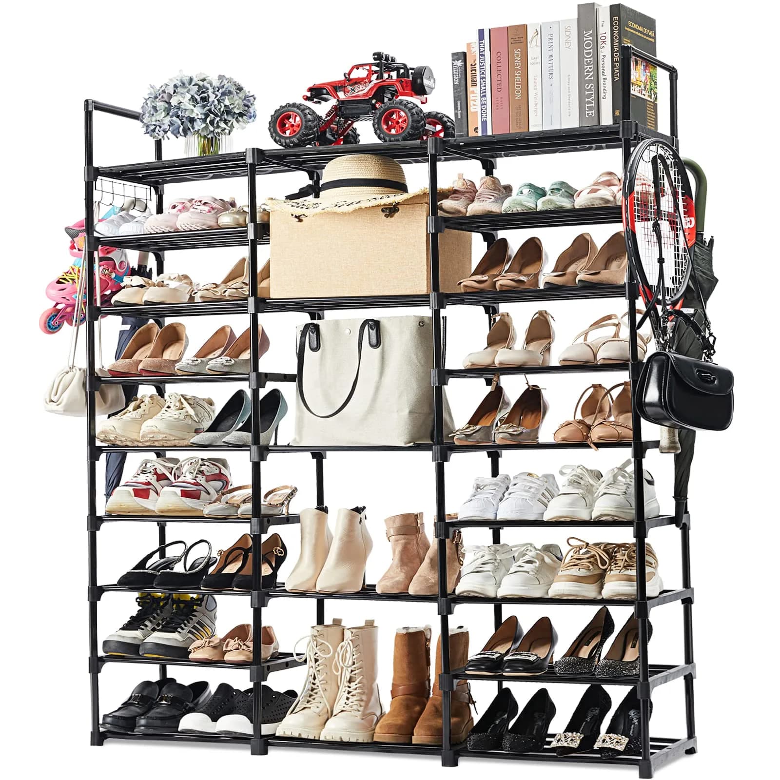 Mavivegue 9-Tier Metal Shoe Rack | Holds 50-55 Pairs, Modular & Durable (70-120 chars)