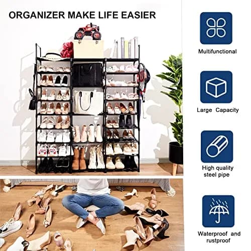Mavivegue 9-Tier Metal Shoe Rack | Holds 50-55 Pairs, Modular & Durable (70-120 chars) thumbnail 6
