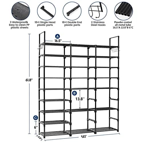 Mavivegue 9-Tier Metal Shoe Rack | Holds 50-55 Pairs, Modular & Durable (70-120 chars) thumbnail 3