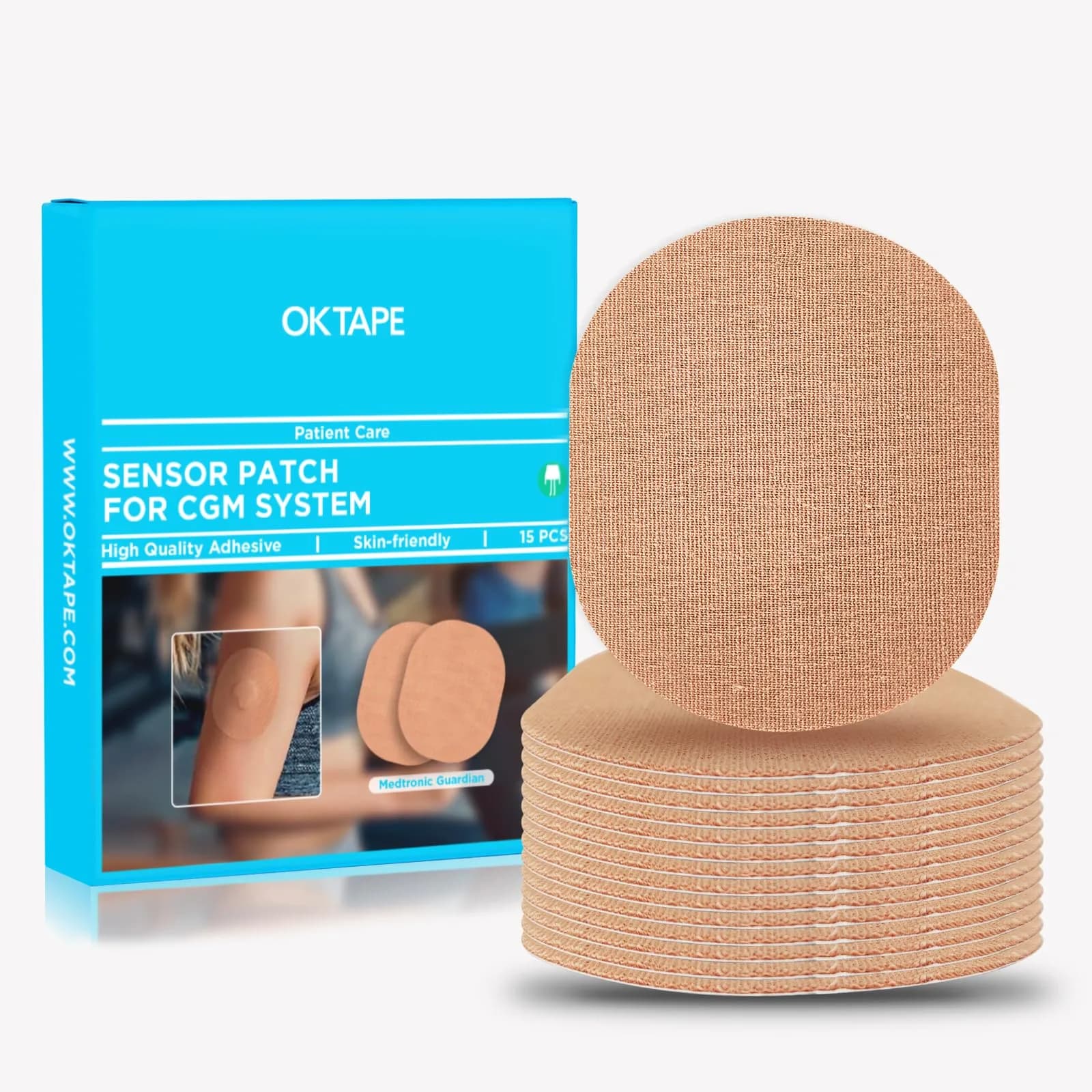 OK TAPE Adhesive Patches for CGM Sensors 30 Count Beige | Waterproof & Sweatproof for Long-Lasting Adhesion — MEDTRONIC GUARDIAN