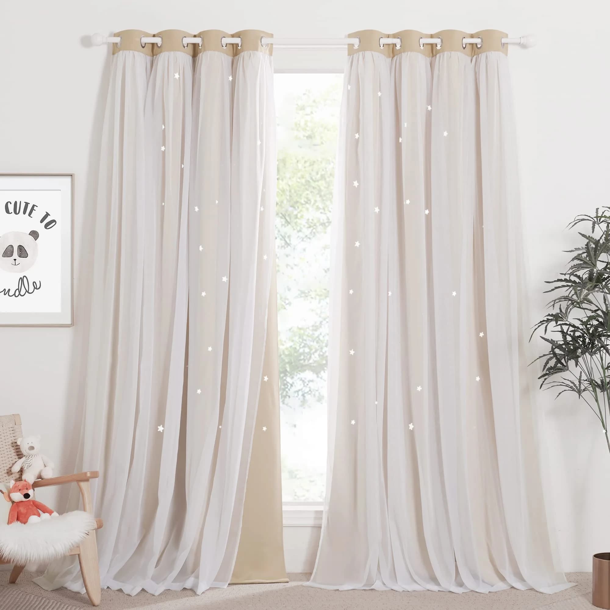 NICETOWN Nursery Curtains for Kids, Star Hollow-Out Blackout Panel W52 x L84 | Double Layer Dreamy Window Decor