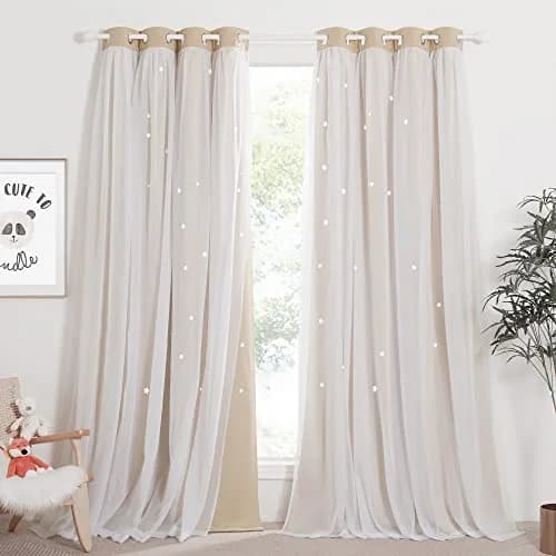 NICETOWN Nursery Curtains for Kids, Star Hollow-Out Blackout Panel W52 x L84 | Double Layer Dreamy Window Decor thumbnail 1