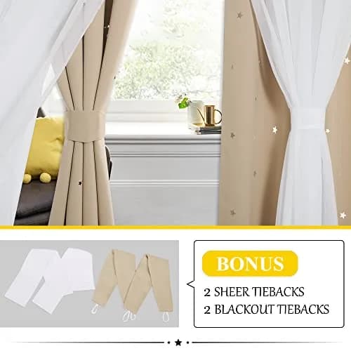 NICETOWN Nursery Curtains for Kids, Star Hollow-Out Blackout Panel W52 x L84 | Double Layer Dreamy Window Decor thumbnail 3