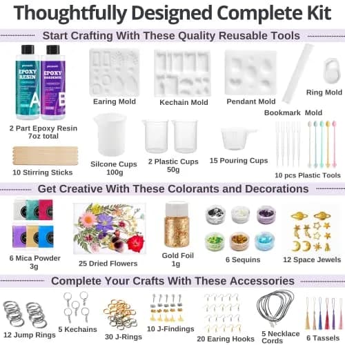 Piccassio Resin Jewelry Kit for Beginners | Complete DIY Craft Set with Molds & Tools thumbnail 3