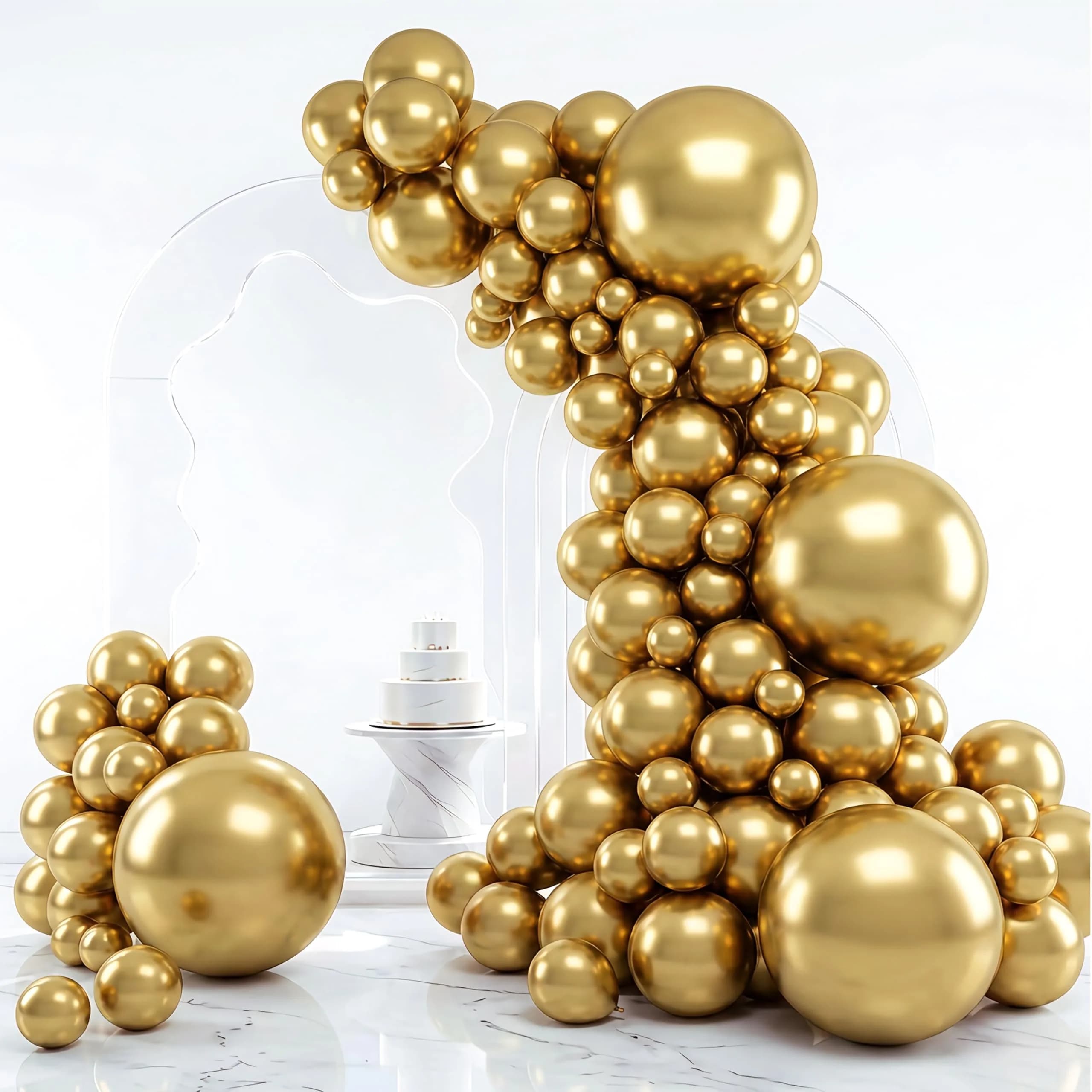RUBFAC Chrome Gold Balloon Arch Kit 129pcs | Shimmering Gold Party Decorations - main product image