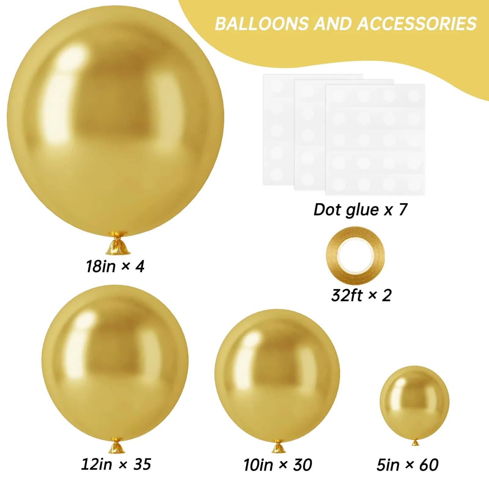 RUBFAC Chrome Gold Balloon Arch Kit 129pcs | Shimmering Gold Party Decorations - view 2